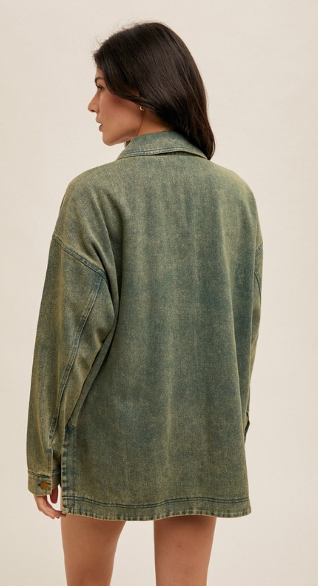 Distressed Twill Oversized Jacket With Side Slit