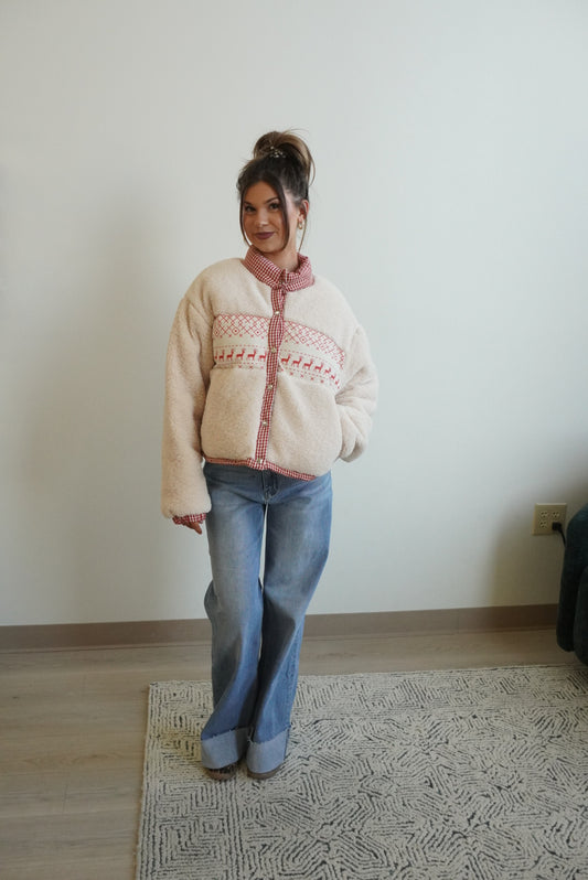 Holiday Reindeer Sherpa Puffer Jacket