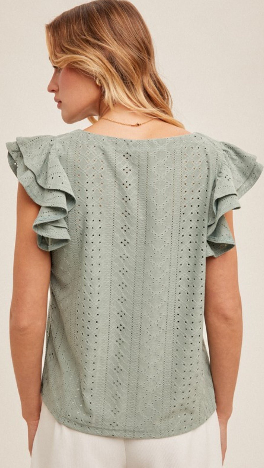 Knit Eyelet Flutter Sleeve Top