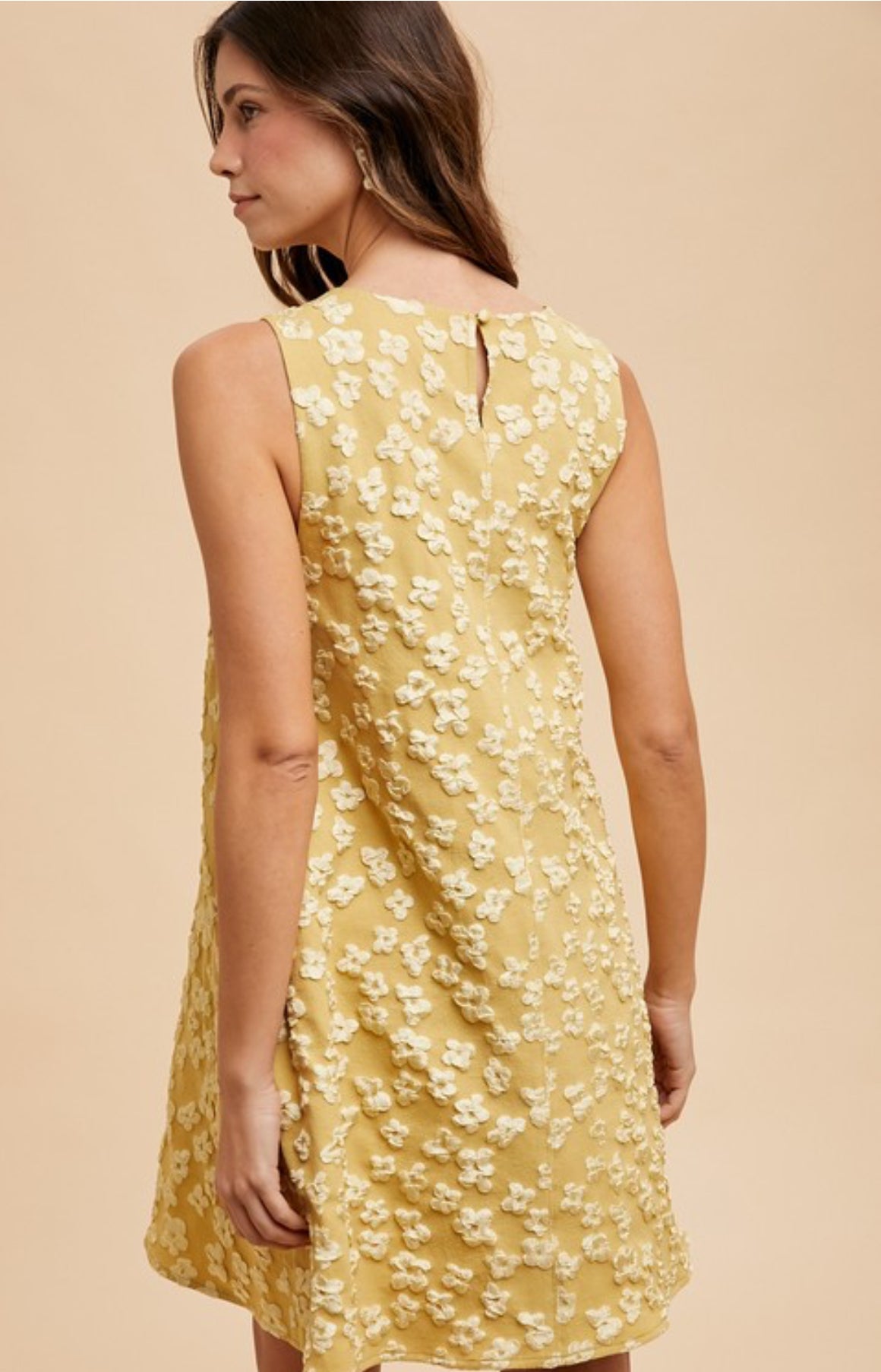 Embossing Flower Jacquard Swing Hem Mini Dress