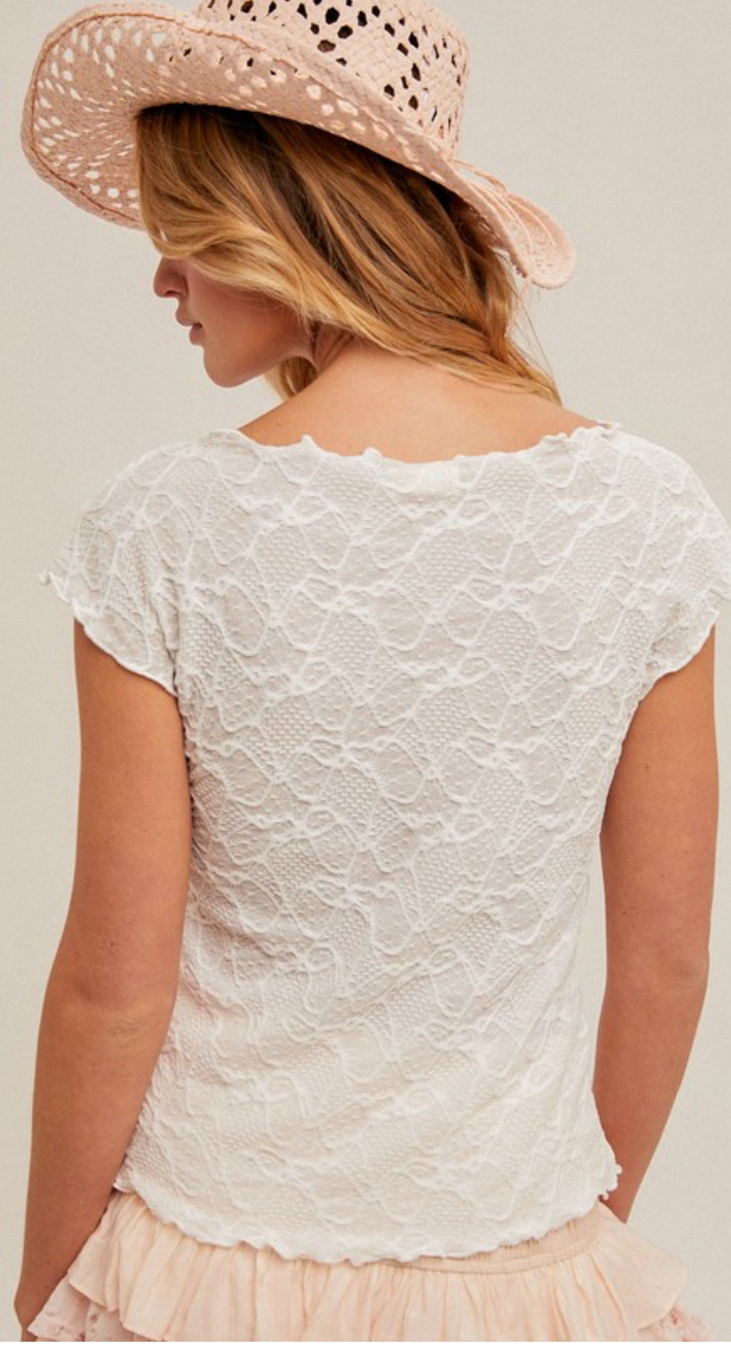 Lace Lettuce Edge Boat Neck Knit Top