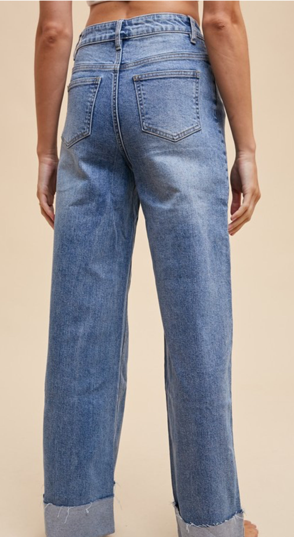 90s Stretch Cuffed Hem High Rise Straight Jeans