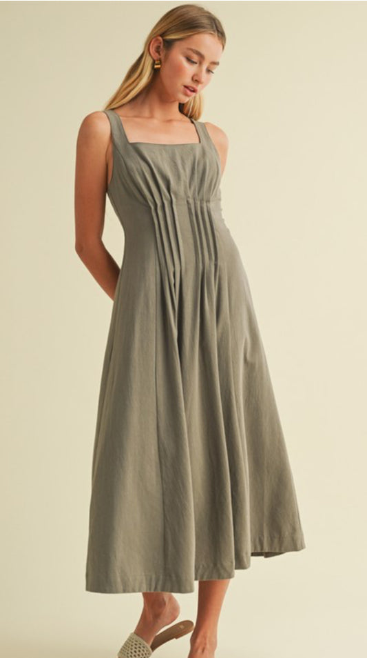 Pintuck Front Sleeveless Dress